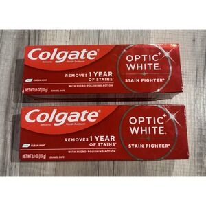 Colgate Optic White Stain Fighter Clean Mint Whitening Fluoride Toothpaste 2pk